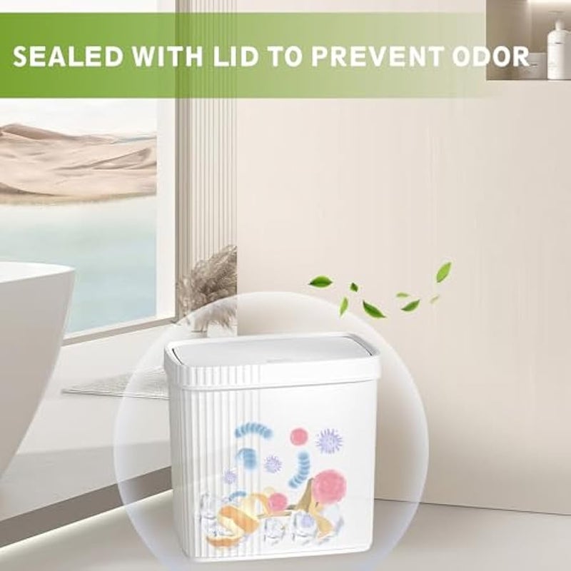 يوجولي سلة مهملات صغيرة للحمام مع غطاء، سلة مهملات بلاستيكية رفيعة للمطبخ، غرفة الغسيل، المكتب، غرفة الاطفال، المسكن، ابيض، 2.4 جالون، عبوتان - Image 2